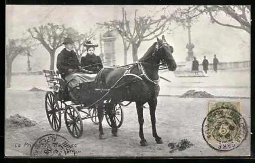 AK Die Prinzessin von Sachsen und Andre Giron in der Pferdekutsche