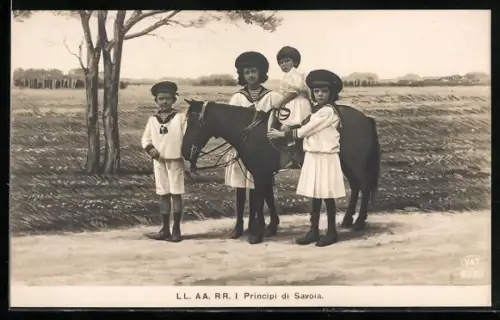 AK Prinzessin von Italien mit Geschwistern und einem Maultier