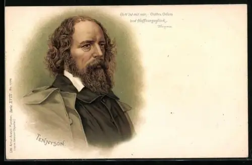 AK Portrait Tennyson mit Vollbart im Mantel