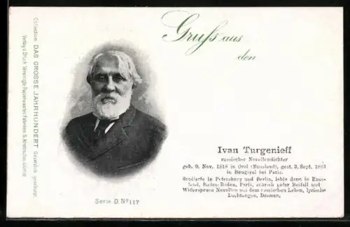 AK Portrait Novellendichter Ivan Turgenieff mit Bart im Anzug