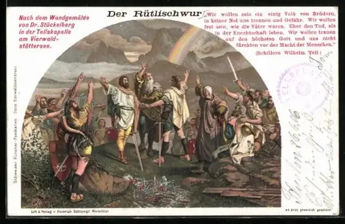 Künstler-AK Gemälde Der Rütlischwur nach Stückelberg, Text