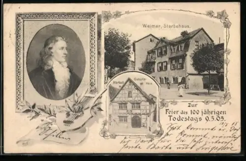 AK Weimar / Thüringen, Sterbehaus von Friedrich Schiller und Geburtshaus in Marbach