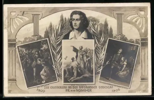AK Erinnerung an den 100. Todestag von Friedrich Schiller mit Szenen aus seinen Werken