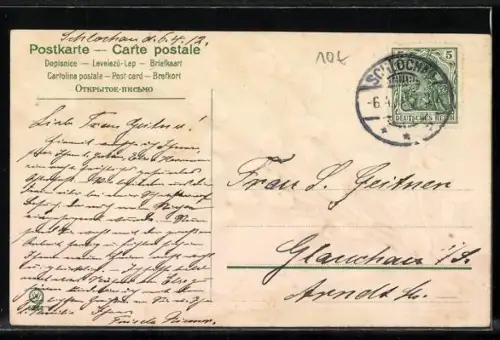 AK Weidenkätzchenstrauss mit Veilchen, Ostergruss