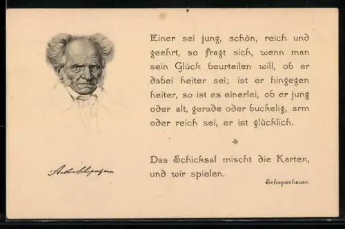 AK Portrait und Zitat des Philosophen Arthur Schopenhauer