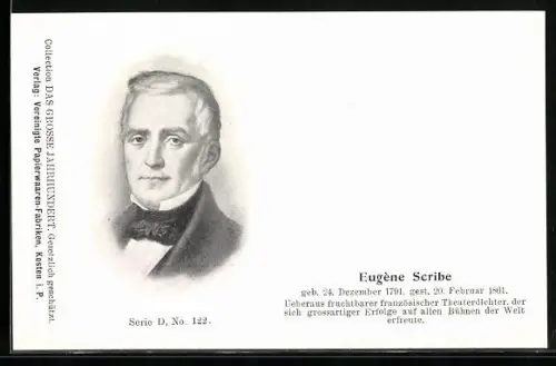 AK Theaterdichter Eugène Scribe, Portrait und Kurzvita