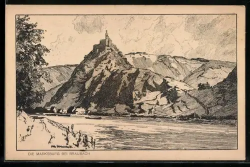 Künstler-AK Otto Ubbelohde: Braubach /Rhein, Die Marksburg