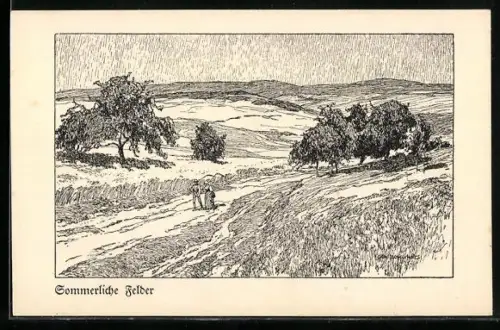 Künstler-AK Otto Ubbelohde: Blick über die Sommerlichen Felder