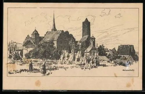 Künstler-AK Ubbelohde: Schlitz / Hessen, Blick auf die Burg