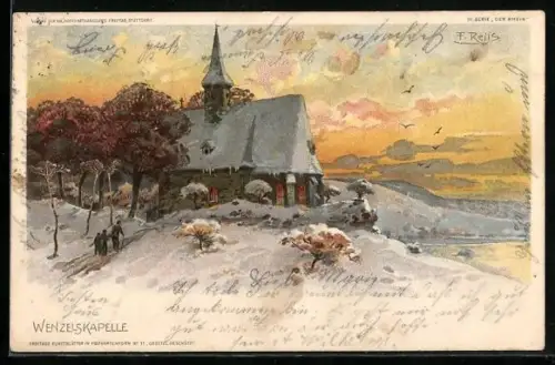 Künstler-AK Assmannshausen, Wenzelkapelle im Winter