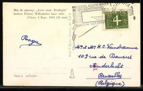 AK Koningin, Prinses Wilhelmina 1948, Leve onze Koningin