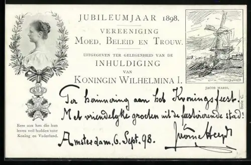 AK Koningin WIlhelmina I., Jubileumjaar 1898, Vereeniging Moed, Beleid en Trouw