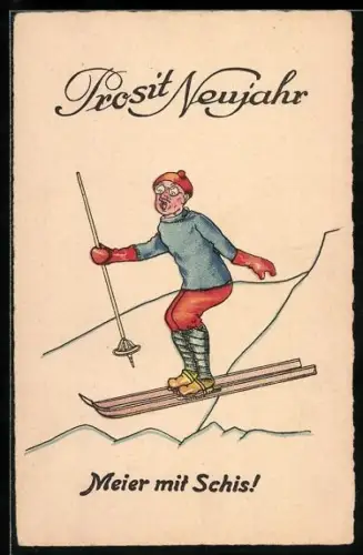 AK Meier mit Schis!, Karikatur, Neujahrsgruss