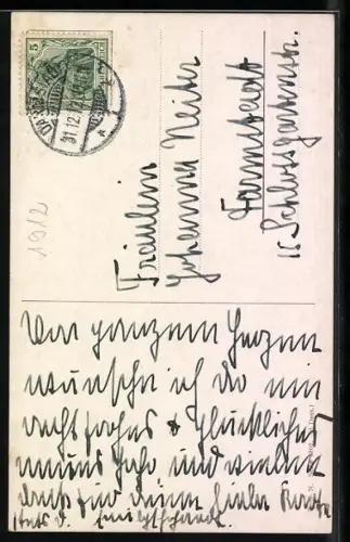 AK Zwei Skilangläufer mit Rucksäcken, Neujahrsgruss