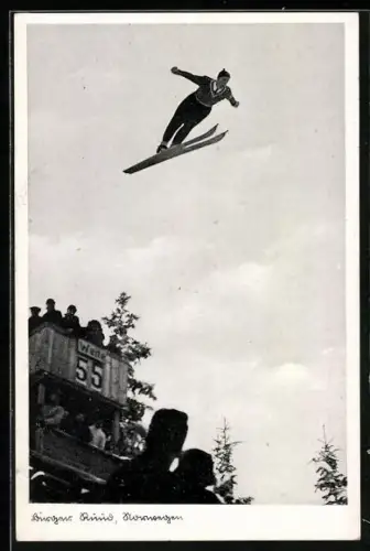 AK Johanngeorgenstadt, Skiflieger Birger Ruud aus Norwegen beim 76 m Sprung an der Hans Heinz-Schanze, Rekord
