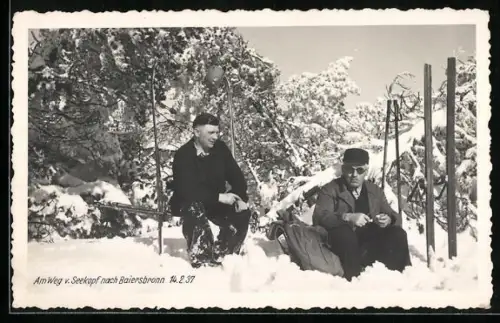 AK Seekopf, Am Weg vom Seekopf nach Baiersbrunn, Skiläufer halten Rast