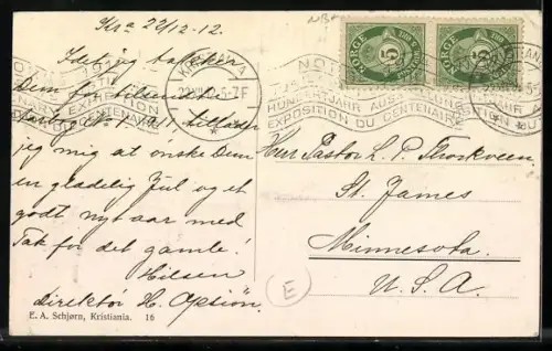 AK Skiläufer und Pferdeschlitten vor Gebäuden, Norwegische Flagge