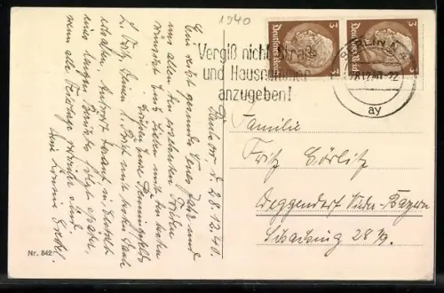 AK Kleines Paar auf Skiern vor einer Blockhütte, Neujahrsgruss