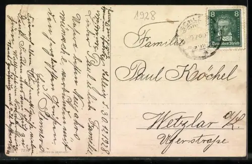 AK Paar saust auf einem Paar Skiern nach unten, Neujahrsgruss