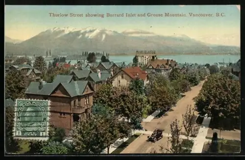 AK Vancouver /B. C., Thurlow Street showing Burrard Inlet and Grouse Mountain