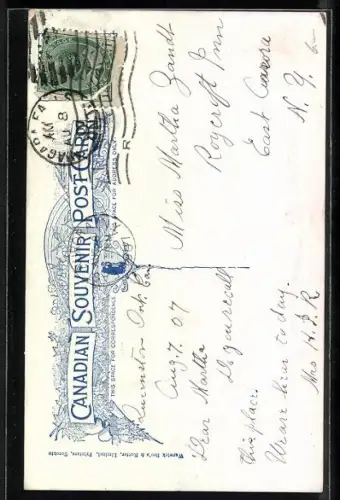 AK Queenston Heights, Brock` s Monument, Rahmen mit Herbstblättern