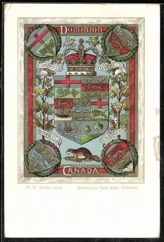AK Kanada, Wappen der Dominions Ontario, Quebeck, Nova-Scotia und New-Brunswick