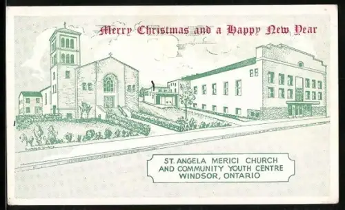 Künstler-AK Windsor /Ontario, St. Angela Merici Church and Community Youth Centre