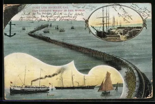 AK Los Angeles, CA, Port Los Angeles, The Longest Wharf in the world