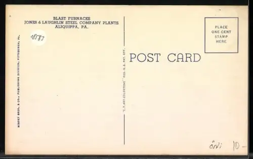 AK Aliquippa, PA, Blast furnaces, Jones and Laughlin Steel Company Plants