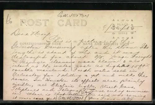 AK Galveston, TX, Section of Causeway not destroyed 1915