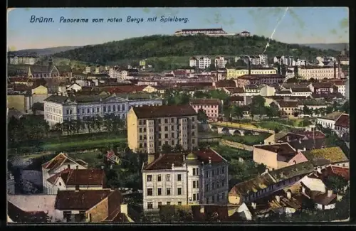 AK Brünn, Panorama vom roten Berge mit Spielberg