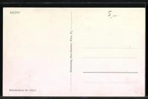 Künstler-AK Brünn, Panorama mit Kirche