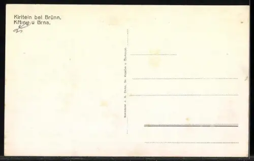 AK Krtiny u Brna, Strassenpartie mit Kirche