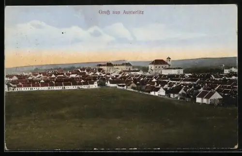 AK Austerlitz, Panorama mit Kirche