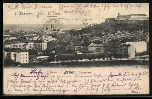 AK Brünn, Panorama mit Schloss
