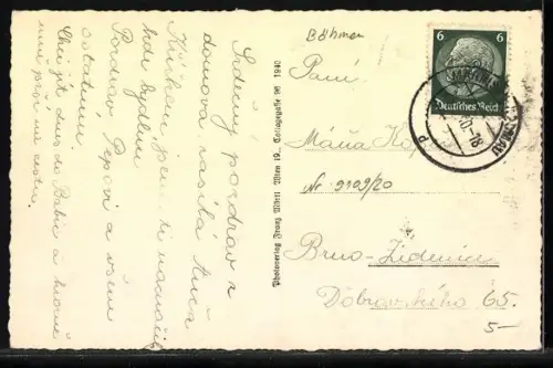 AK Mähr. Kromau, Totalansicht mit Kirche