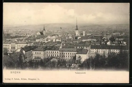 AK Brünn, Totalansicht mit Kirche