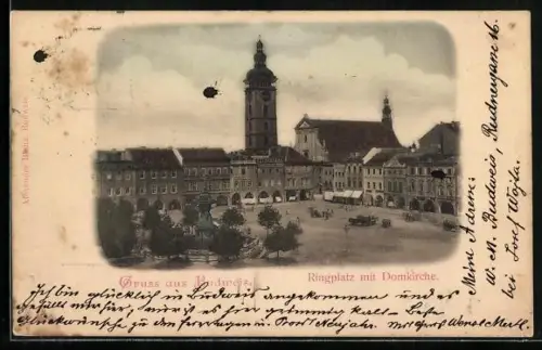 AK Budweis, Ringplatz mit Domkirche
