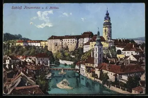 AK Krumau / Cesky Krumlov, Blick auf das Schloss
