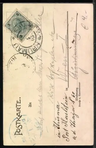 AK Krummau, Schloss mit Ortsansicht aus der Vogelschau