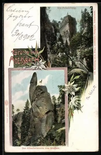 AK Adersbach, Felsenburg, Elisabethturm von Breslau