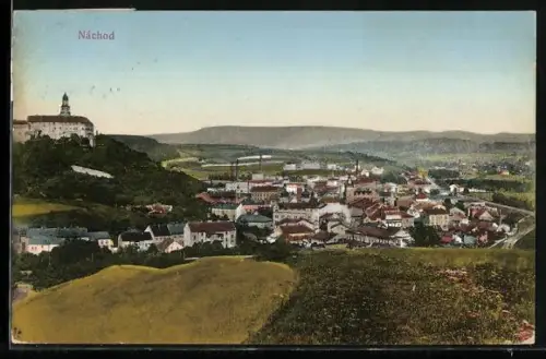 AK Nachod, Ortsansicht mit Berglandschaft