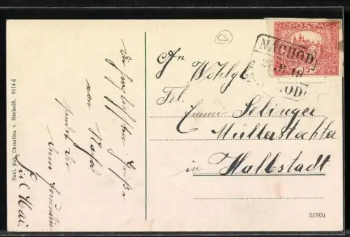 AK Nachod, Ortsansicht mit Berglandschaft