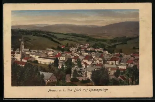 AK Arnau a. E., Teilansicht mit Blick auf Riesengebirge