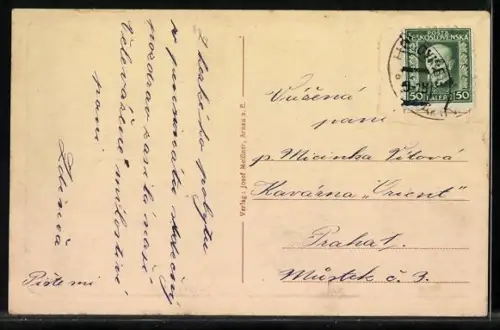 AK Arnau a. E., Teilansicht mit Blick auf Riesengebirge