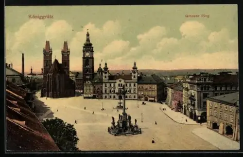 AK Königgrätz, Strasse Grosser Ring mit Kirche