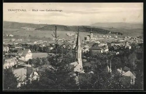 AK Trautenau, Blick vom Gablenzberge mit Kirche