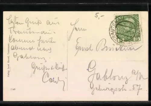 AK Trautenau, Blick vom Gablenzberge mit Kirche