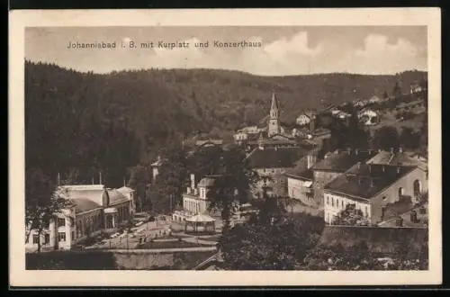 AK Johannisbad i. B., Teilansicht mit Kurplatz und Konzerthaus