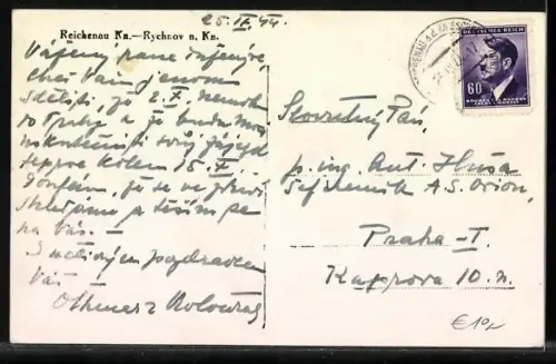 AK Rychnov n. Kn., Panorama mit Schloss